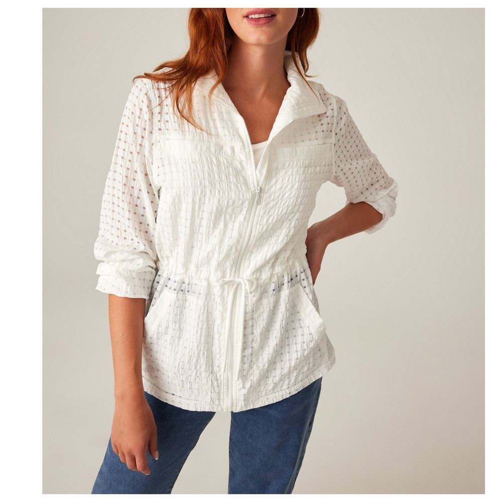 Lightweight White Eyelet Zip-Front Jacket
